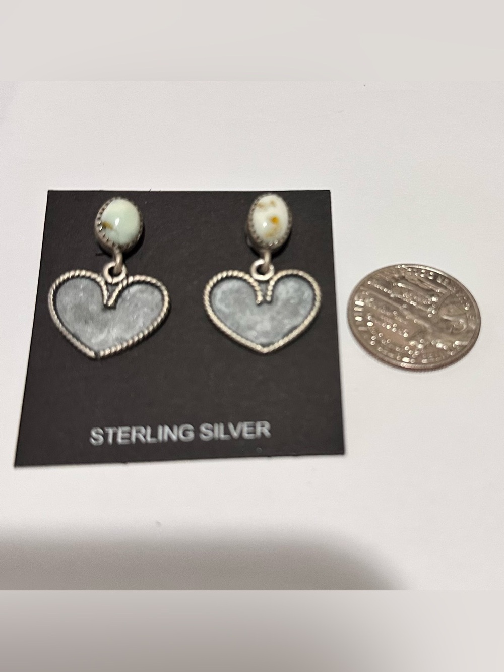 Sterling Silver Palomino Turquoise  Heart Drop Earrings